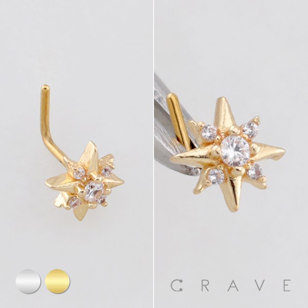 CELESTIAL MULTI CZ STARBURST POLISH 316L SURGICAL STEEL L-SHAPE NOSE RING